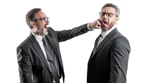 Two Fighting Businessmen Punching Isolated White Background Businessmen Fighting Studio — Stock Photo, Image