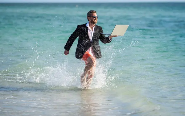 Businessman Director Running Beach Director Very Ambitious Carefree Businessman Summer Stock Picture