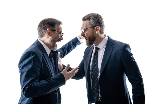 Two Businessmen Conflicting Rivalry Having Business Fight Isolated White — Stock Photo, Image