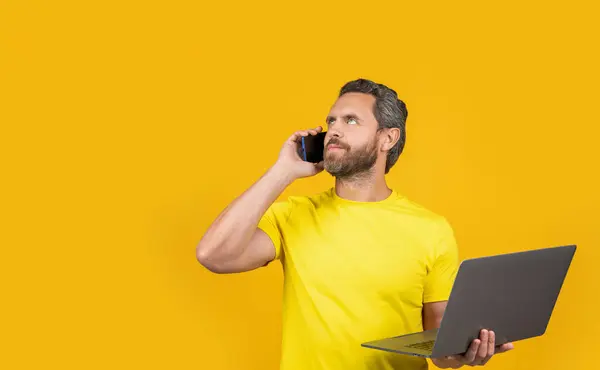 Man Assistant Has Call Studio Copy Space Photo Man Assistant Royalty Free Stock Images