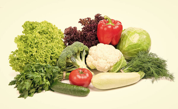 variety of fresh and ripe vegetables isolated on white. vegetarian.
