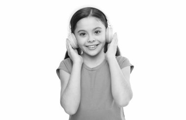 favorite song in headphones. summer mood playlist. happy childhood. child study by audio book. noise cancelling headphones for kids. kid radio dj. little girl listen to music. Back to school. clipart