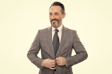 Başarılı bir iş. Girişimcinin başarısı. Ofis müdürü. İşadamı beyazdan izole edilmiş. Takım elbiseli bir iş adamı. Olgun iş adamı. İş adamı portresi. Mutlu satıcı.