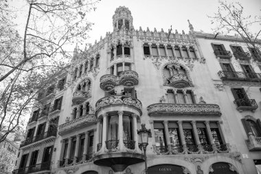 Barcelona, Spain - March 30, 2016: House Lleo Morera building facade exterior of Catalan modernism architecture decorated with fretwork.