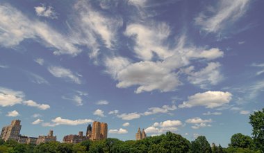 Manhattan Manzarası 'ndaki şehir merkezi parkı. New York 'un Central Park' ı. Gökdelenli doğa manzarası. New York ve Manhattan. Central Park ny ve gökdelenin manzaralı manzarası. Manhattan 'da yeşil alan.