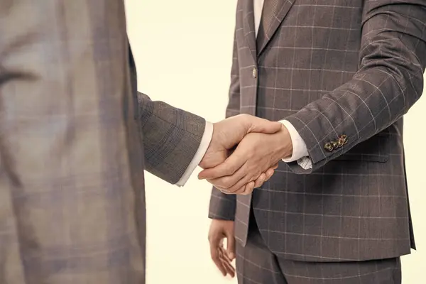 stock image business men dealing collaboration isolated on white. collaboration success. two businessmen handshaking after successful business deal. business collaboration and partnership. express respect.