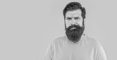 Stüdyodaki sakallı adamın portresi, fotokopi odası. Arka planda sakallı adamın portresi var. Sakallı adamın portresi. Sarıda izole edilmiş sakallı adamın portresi..