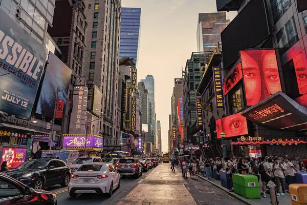 stock image New York City, USA - July 23, 2023: times square street with traffic on the road.