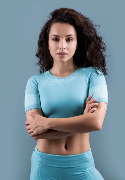 stock image sport sportswoman in sportswear at studio. sport sportswoman in sportswear isolated on grey background. sport sportswear.