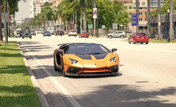 Miami Beach, Florida USA - April 15, 2021: Lamborghini Aventador LP 750-4 SV car, front view.