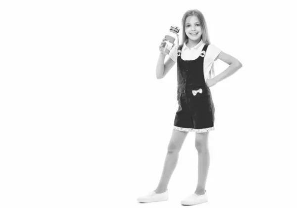 stock image healthy teen girl feel thirst isolated on white. healthy teen girl feel thirst in studio. healthy teen girl feel thirst on background. photo of healthy teen girl feel thirst with water bottle.