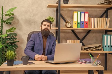 ciddi yetişkin erkek serbest çalışan ofiste online bilgisayar iletişimi, profesyonel meslek.