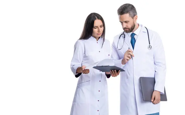 stock image medical record checkup. medical prescription after doctor checkup. prescription healthcare. medical service. doctor hold clipboard writing prescription to patient. advertisement banner.