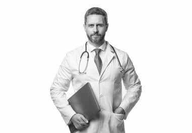 e-sağlık konsepti. Doktor, e-sağlık için dizüstü bilgisayarı tutun. Sağlık işçisi..