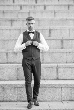 man in formalwear. formal fashion for man. elegant man wear formal suit. full length.