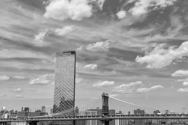 stock image architecture of historic bridge in manhattan. bridge connecting Lower Manhattan with Downtown Brooklyn. urban city architecture. manhattan bridge in new york. new york city.