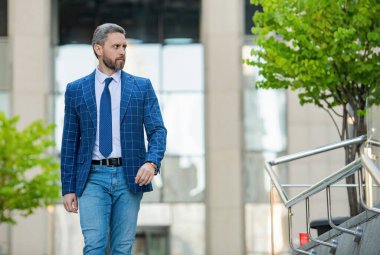 İş görüşmesinden önce şehirde başarılı bir iş adamı. İş adamının iş başarısı. Takım elbiseli bir iş adamı. Üst düzey yönetici, politikacı. Takım elbiseli zengin adam. Dışarıda başarılı bir iş adamı. Dinamik lider.
