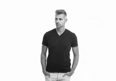 Geçmişinde yakışıklı, olgun, beyaz bir adam var. Sakallı, olgun, beyaz bir adamın fotoğrafı. Beyaz tenli yetişkin bir adam. Stüdyoda olgun bir beyaz adam var..