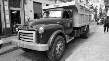 Havana, Cuba - May 02, 2019: gmc lorry freight car in the street.