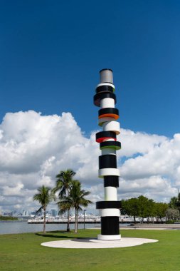 Urban park in Metro Miami in the South Beach neighborhood of Miami. South beach marina. Famous monument in South Pointe Park Pier at Miami beach Florida USA. Travel destination. South Pointe Park. clipart