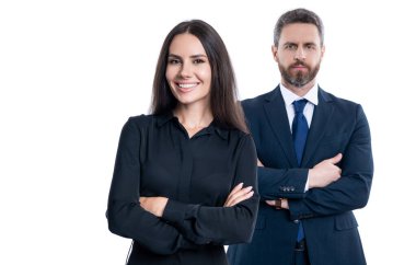 Başarılı ortaklık. İş ekibi başarısı. İş ortağı beyazla izole edilmiş. Takım elbiseli iki iş adamı. İş ekibi çalışması ve işbirliği. Ortaklık kavramı. Ortak takımı. seçici odak.