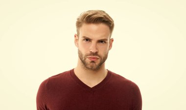 Beyaz sakallı adamın yüzü. Stüdyoda sakallı bir adam. Arka planda sakalı olan adam. Sakallı saçlı bir adamın fotoğrafı..