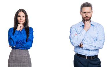 Ofiste toplantı yaparken iş adamları birlikte. İş projesinde çalışan iş adamları. Yeni bir iş projesinde işbirliği yapıyorum. Beyazlar üzerinde izole iş adamları. Pankart.
