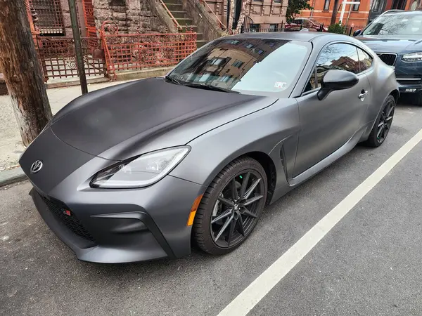 stock image New York City, USA - February 10, 2024: 2022 Toyota GR86 Premium luxury car parked, angle view.