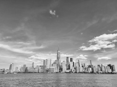 Manhattan silueti. New York şehri. New York 'un gökdelen şehri. Kentsel mimari. Manhattan şehir merkezi. Metropolitan şehri. Büyük şehir manzarası. New York şehir merkezi. NYC finans bölgesi.