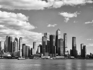 Kentsel mimari. Manhattan şehir merkezi ve metropol şehri. Büyük şehir manzarası. New York şehir merkezi. Manhattan silueti. New York şehri. New York 'un gökdelen binası. NYC 'nin sembolü.