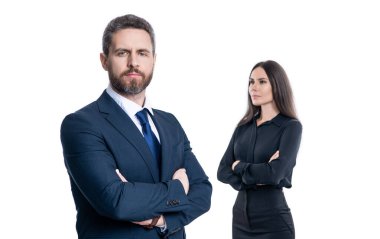 Profesyonel iş lideri ve menajeri. Başarılı iş adamları. İş arkadaşları beyazları izole ediyor. Resmi takım elbiseli iki iş adamı. Hırslı iş adamları destekliyor..
