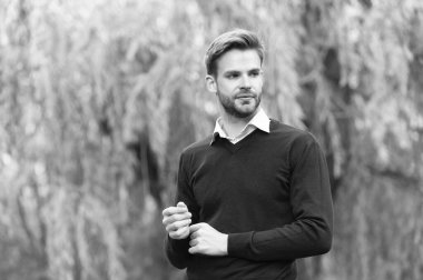 young handsome man in casual style outdoor. copy space.