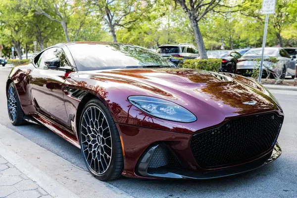 stock image Miami Beach, Florida USA - June 9, 2024: Aston Martin DBS Superleggera Coupe. Luxury car Aston Martin DBS Superleggera Coupe at miami beach.