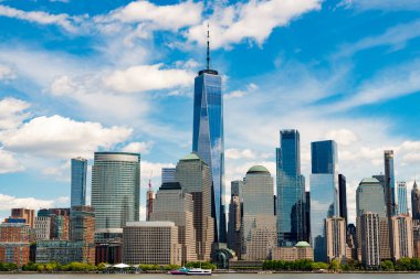 New York finans bölgesi manzarası Paulus Kanca İskelesi Jersey City, New Jersey 'de. New York, ABD. Manhattan, New York, New York, New York, Skyline. Aşağı Manhattan .