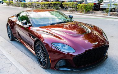 Miami Beach, Florida USA - June 9, 2024: Aston Martin DBS Superleggera Coupe. Luxury car Aston Martin DBS Superleggera Coupe at miami beach. clipart