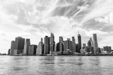 Manhattan şehrinin gökdelen mimarisi. Manhattan ve ny city skyline. New York, Manhattan şehri. New York, Manhattan 'ın başkenti gökdelen şehri. Hudson Nehri.