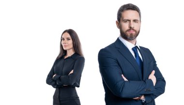 Başarılı iş adamları. İş arkadaşları beyazları izole ediyor. Resmi takım elbiseli iki iş adamı. Hırslı iş adamları destek veriyor. Profesyonel iş lideri ve menajeri. iş piyasasında.
