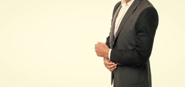 cropped man in suit. businessman isolated on white. boss in business wear. copy space.