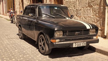 Havana, Cuba - May 02, 2019: azlk moskvitch soviet car.