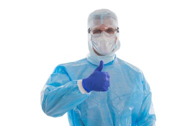 Medical doctor man isolated white. Surgeon in hospital after surgery. Medicine man. Anti epidemic protective suit. Surgeon man in protective medical suit. Medicine and health. Healthcare professional. clipart