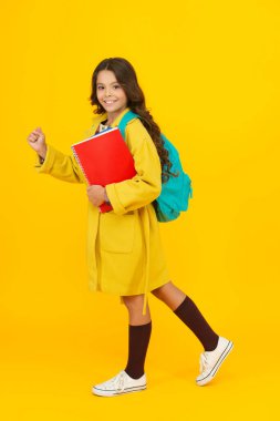 Okula dönelim. Sonbaharda ödevleri olan genç bir kız. Öğrenci ev ödeviyle yürür. Kızların okul eğitimi. Bilgi ve eğitim. Bilgi toplama günü. Sonbaharda okul ödevi yapan kız..