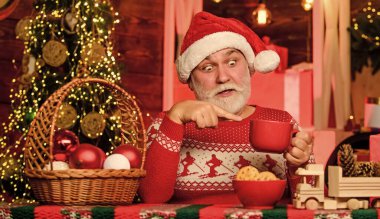 Bu da ne? Noel kompozisyonu. Yeni yıl partisine hazırım. Sakallı adam kurabiye yer. Kış tatili havası. Xmas partisi kutlaması. Noel Baba yemek yiyor. Noel Baba için. Büyükbaba süt iç.