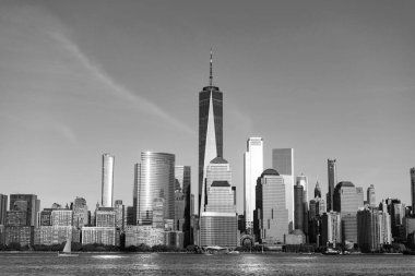 Gün doğumunda şehir manzarası. New York şehir merkezi. Manhattan silueti. New York şehri, Amerika. New York 'un gökdelen binası. Şehir mimarisi. Manhattan şehir merkezi. Metropolitan şehri. Şehir manzarası manzarası.