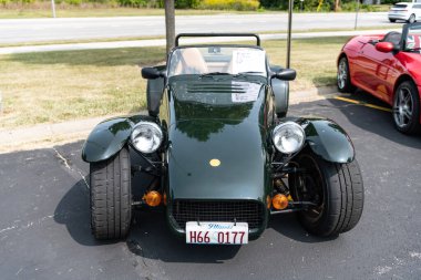 Chicago, Illinois, USA - September 08, 2024: Westfield SE roadster sportscar, corner view. Vintage sportscar. Convertible Westfield SE roadster. Westfield SE roadster at Chicago clipart