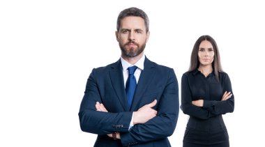 Profesyonel iş lideri ve menajeri. Başarılı iş adamları. İş arkadaşları beyazları izole ediyor. Resmi takım elbiseli iki iş adamı. Hırslı iş adamları destek veriyor. iş imparatorluğu.