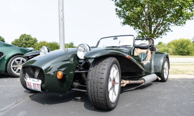 Chicago, Illinois, USA - September 08, 2024: Westfield SE roadster sportscar, corner view. Vintage sportscar. Convertible Westfield SE roadster. Westfield SE roadster at Chicago clipart