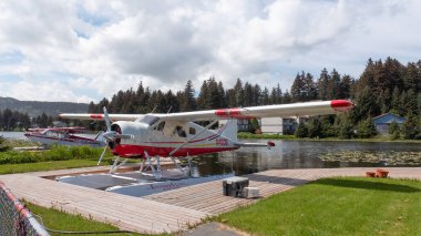 Kodiak, Alaska, ABD - 5 Temmuz 2019: de Havilland Canada DHC-2 Kunduz STOL uçağı, ABD Ordusu uçağı. Havilland Kanada uçağı. Havilland Kanada 'nın uçak uçağı açık havada. Alaska 'da uçak.