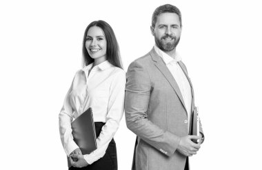 Ofiste toplantı yaparken iş adamları birlikte. İş projesinde çalışan iş adamları. Yeni bir iş projesinde işbirliği yapıyorum. Beyazlar üzerinde izole iş adamları. kontrollü olmak.