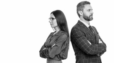Profesyonel iş lideri ve menajeri. Başarılı iş adamları. İş arkadaşları beyazları izole ediyor. Resmi takım elbiseli iş adamları. Hırslı iş adamları destek veriyor. Alan reklamını kopyala.
