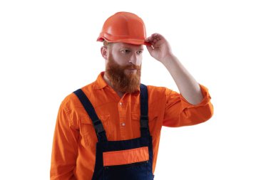 Sakallı adam inşaat işçisi. İşçi beyazı izole etti. İnşaat mühendisi. İnşaat işgali. İnşaat mühendisi. Denetmen ya da işçi. Çeşitli ticaretlerde yetenekli..
